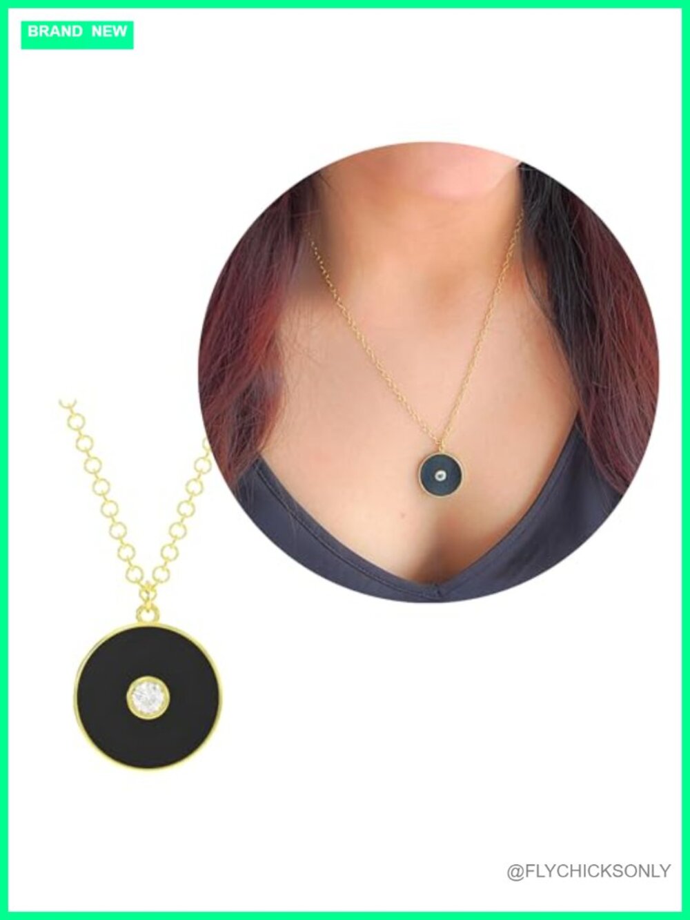 18K Gold Plated 925 Sterling Silver Black Onyx Pendant Necklace Women